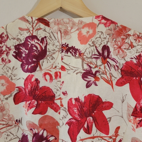 ALEXIS Pastel Floral Linen Blend Open Jacket Sz 13/Misses 12 Office Career Chic - Picture 7 of 11